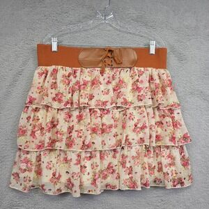 Vintage Y2K Deb Mini Skirt Women 16 Floral Tiered Cottagecore Festival Coquette‎